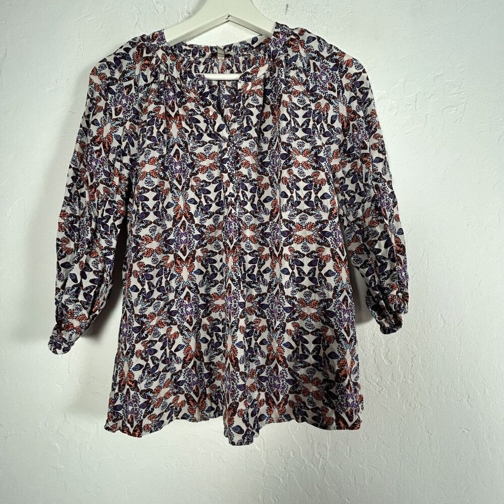 Joie Womens Butterfly Print 3/4 Sleeve Split Neck Silk Blouse Top XS Multicolor